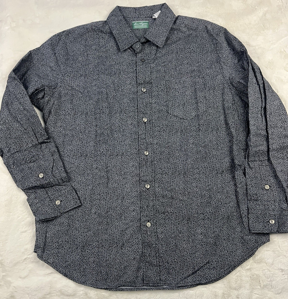 Ben Hogan Performance Mens XL Black Gray Geometric Button Down Shirt Cotton Top